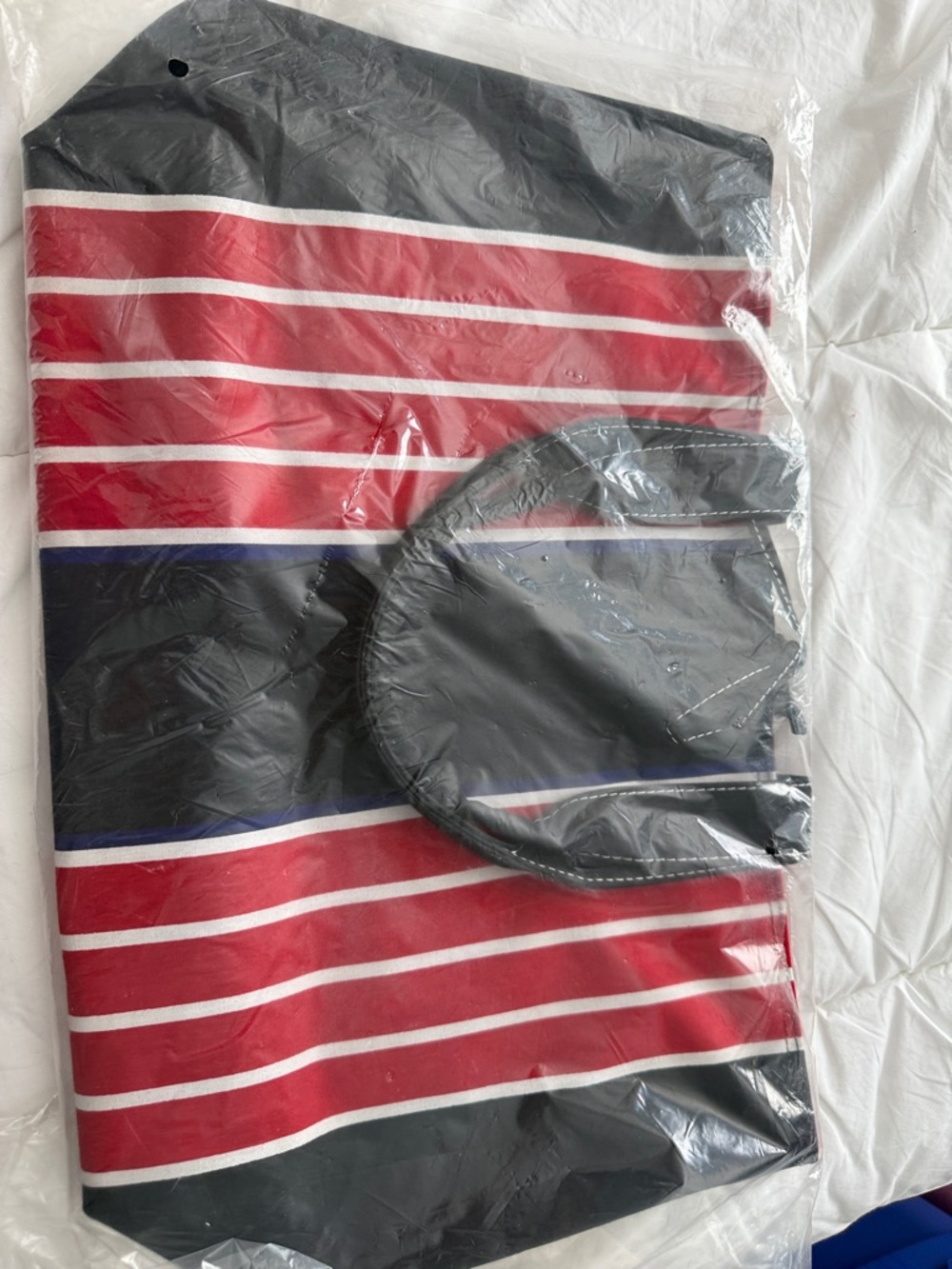 Lancome Red, Black & White Striped Duffel Bag